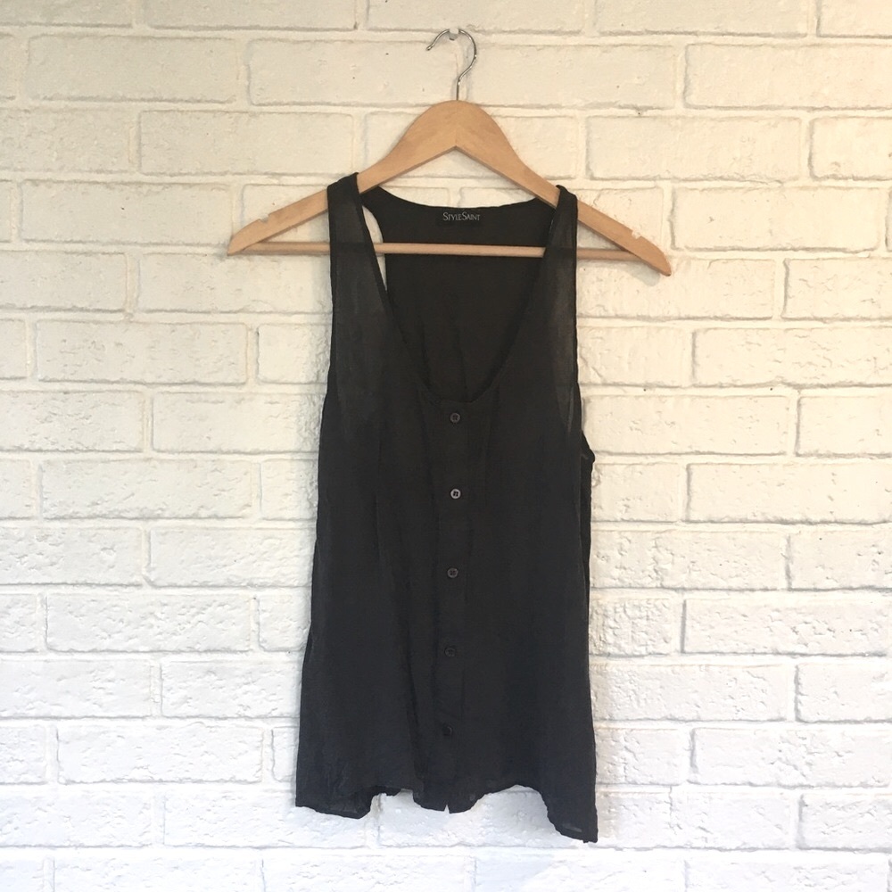 Stylesaint 100% Silk georgette slate grey tank